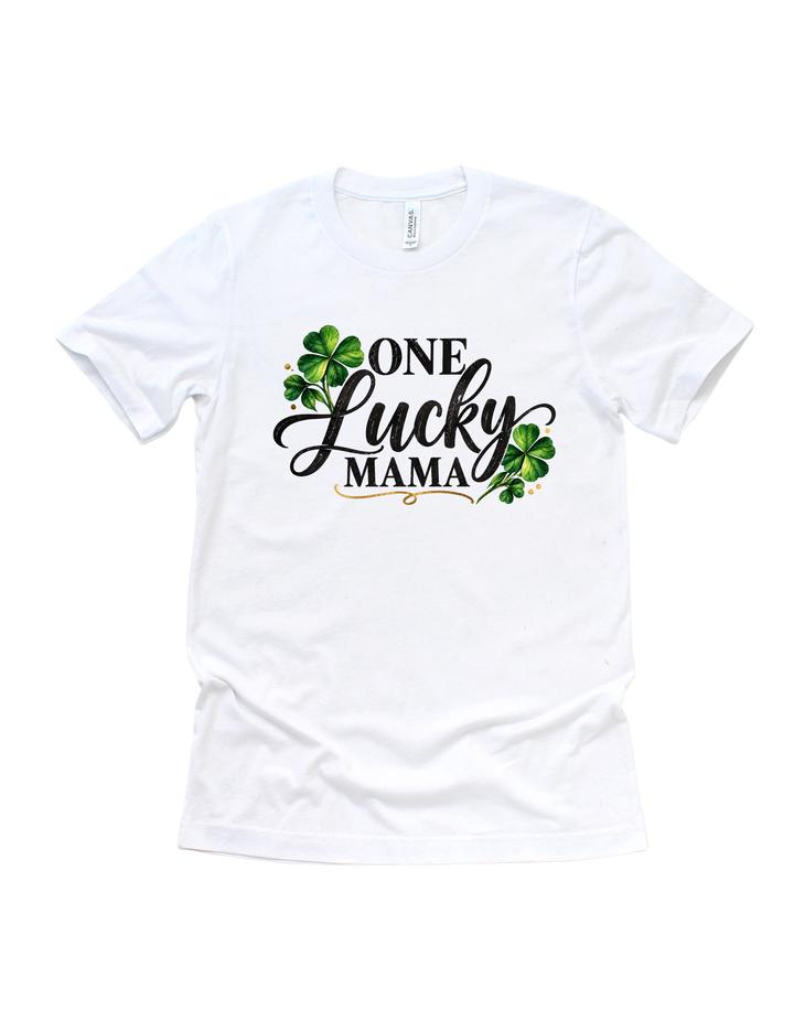 One Lucky Mama adult St. Patrick’s Day T-shirt in white