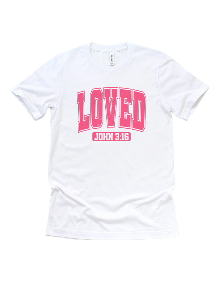 Loved faith-based adult T-shirt- pink design