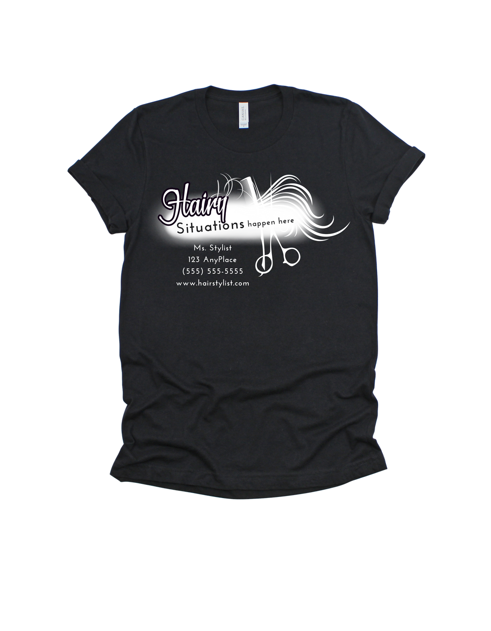 Black Hairy Situations Happen Here customizable hairstylist adult T-shirt