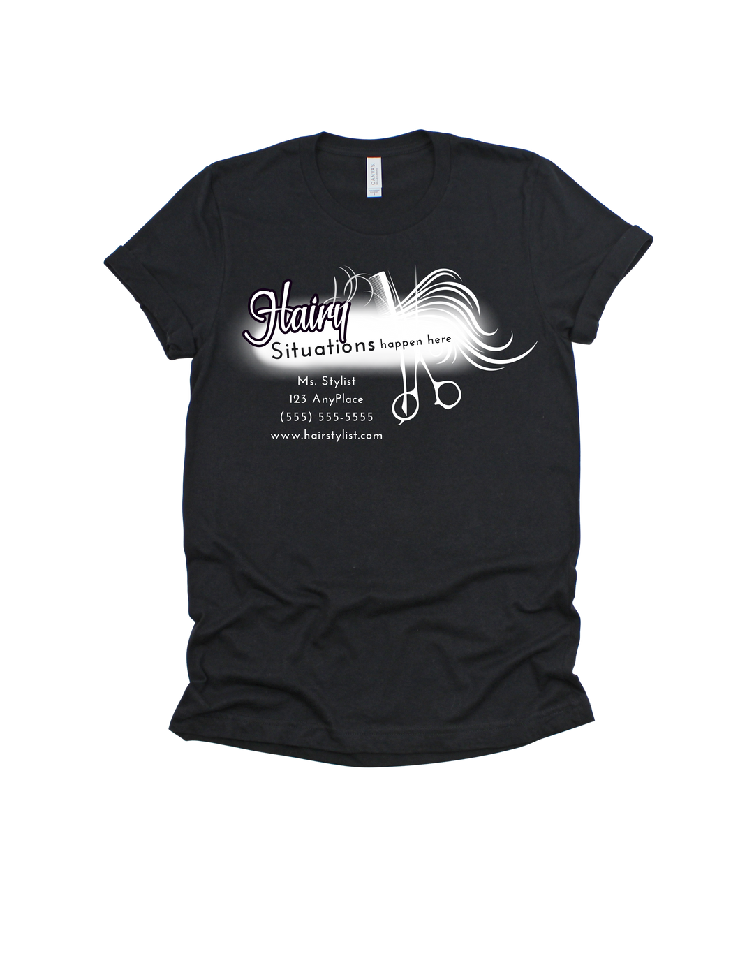 Black Hairy Situations Happen Here customizable hairstylist adult T-shirt