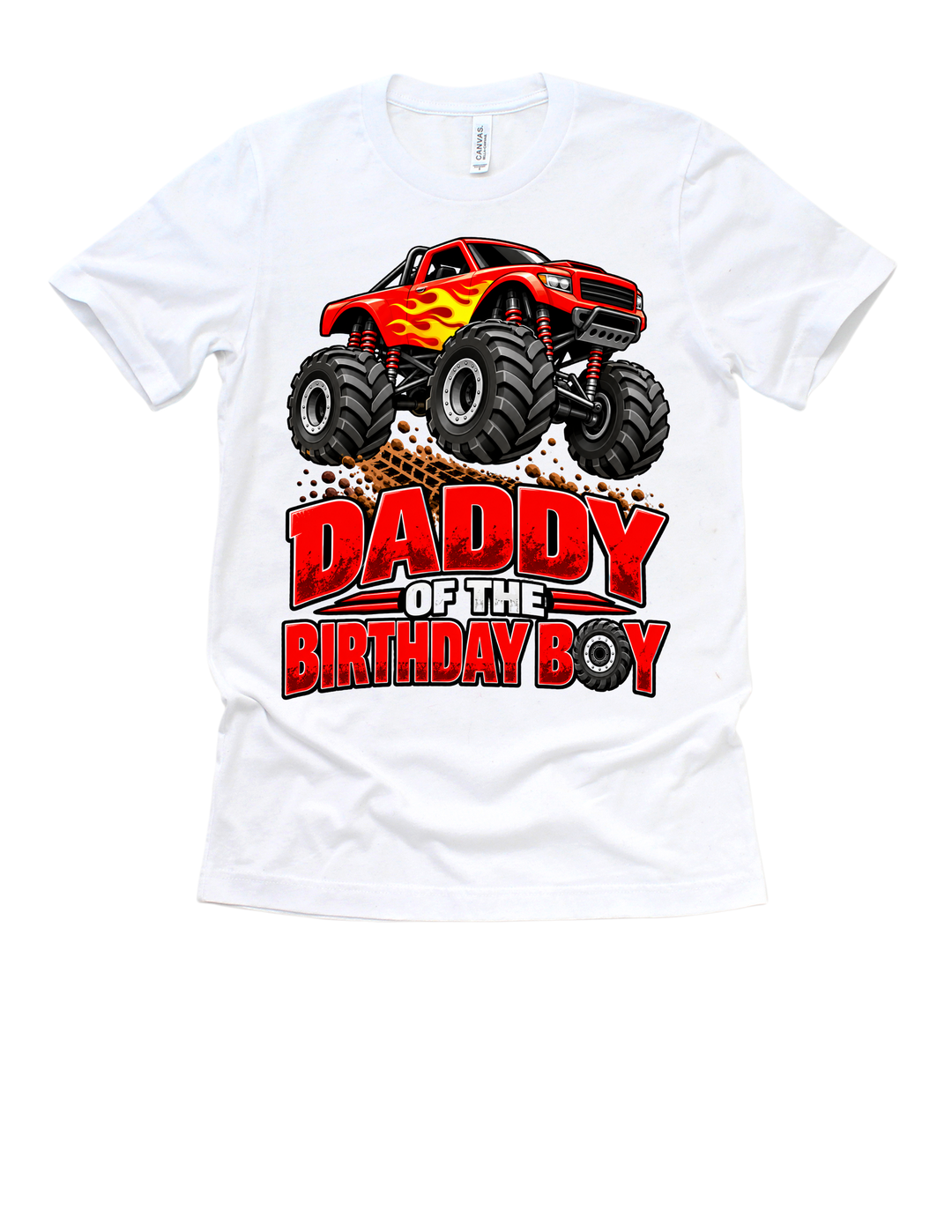 Monster Truck birthday dad design on a white adult T-shirt