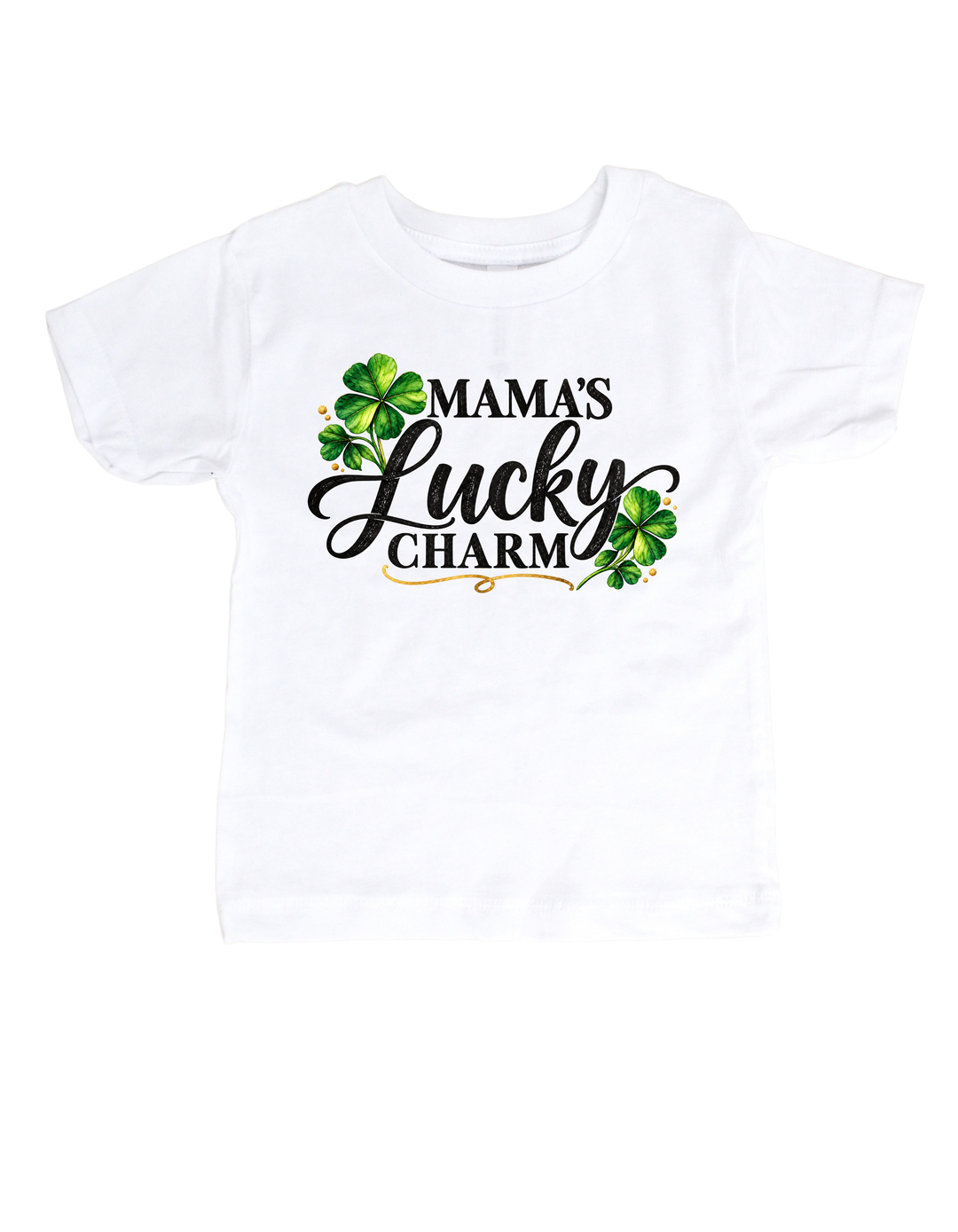 Mama’s Lucky Charm child St. Patrick’s Day T-shirt in white