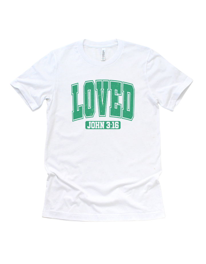 Loved faith-based adult T-shirt- green design