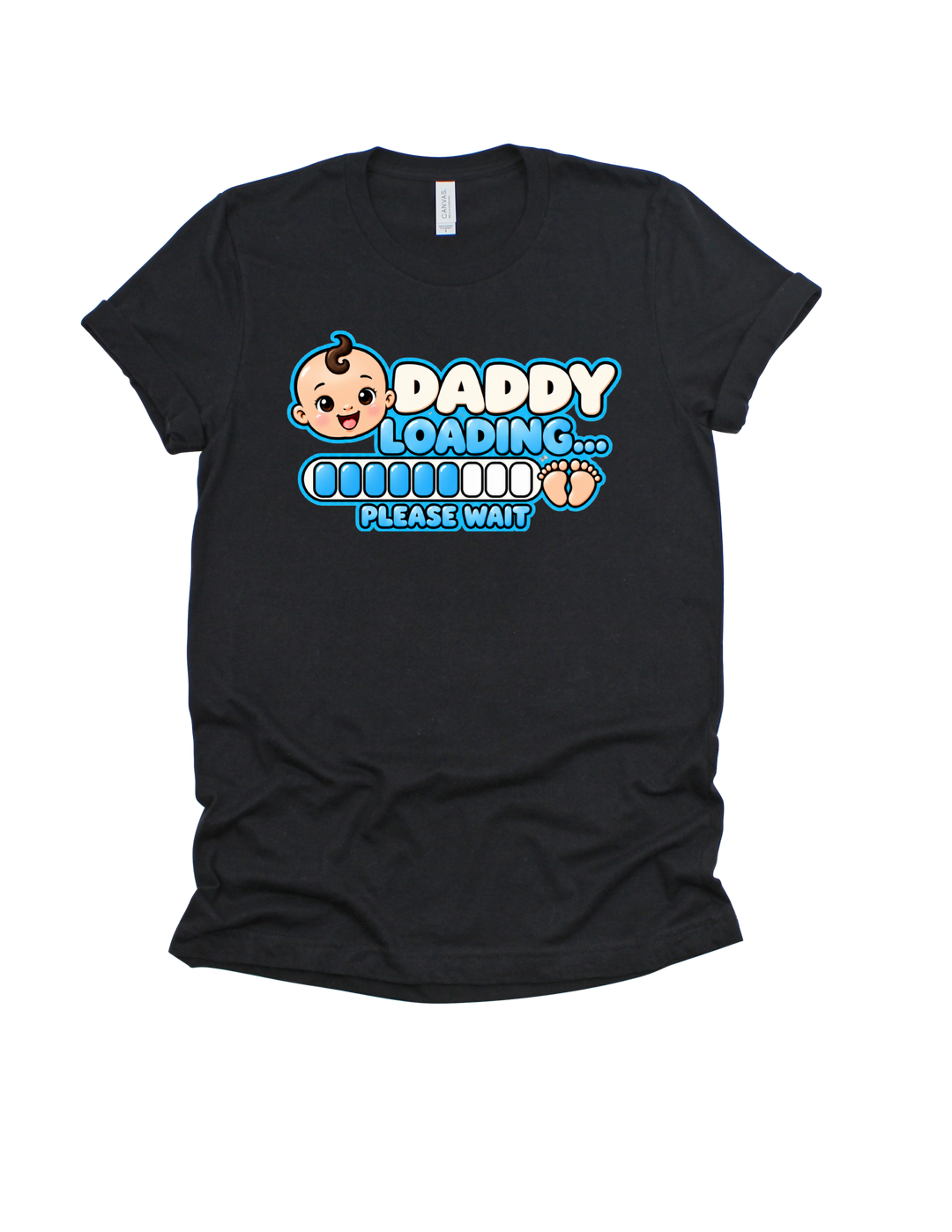 Baby Boy Loading Daddy T-shirt with light skin tone on black