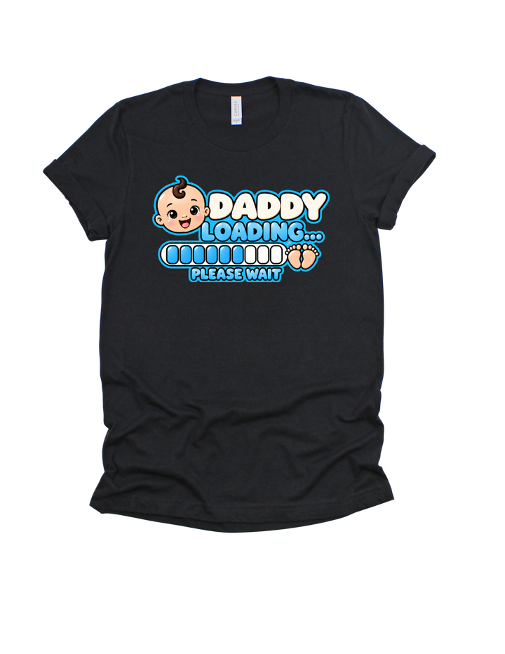 Baby Boy Loading Daddy T-shirt with light skin tone on black