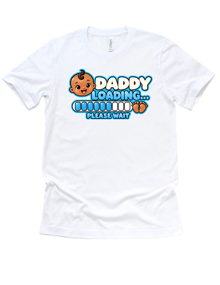 Baby Boy Loading Daddy T-shirt with medium skin tone on White