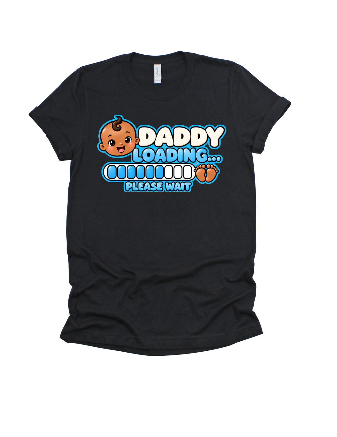Baby Boy Loading Daddy T-shirt with medium skin tone on black