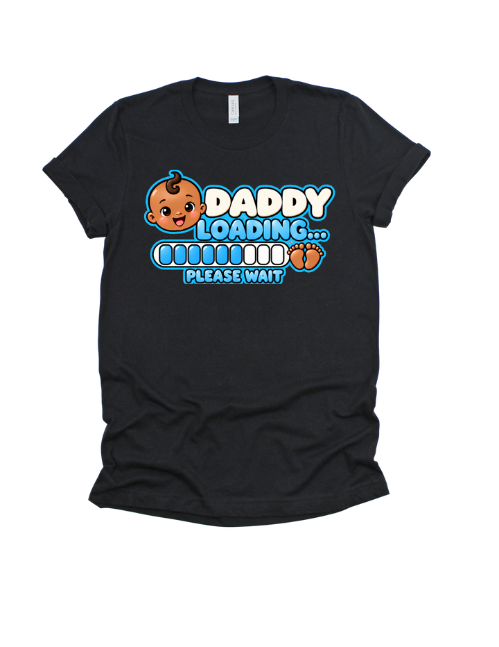 Baby Boy Loading Daddy T-shirt with medium skin tone on black