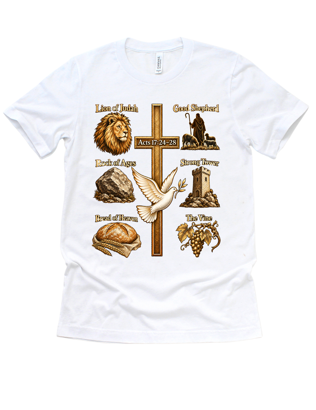 White Acts 17:24–28 scripture adult T-shirt