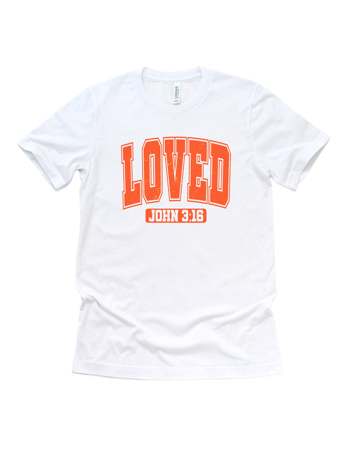 Loved faith-based adult T-shirt- orange design