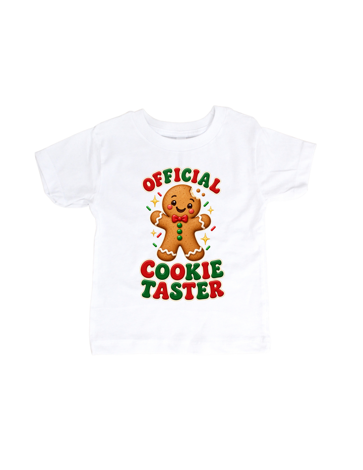 Official Cookie Taster Christmas design on a white child size T-shirt