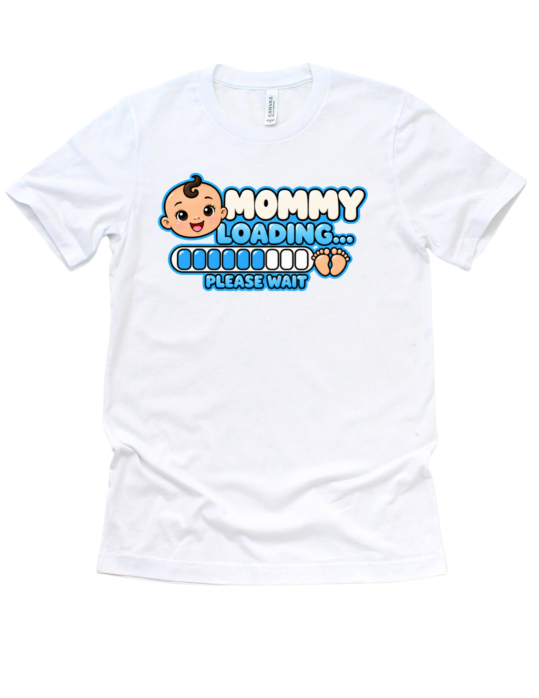 Baby Boy Loading Mommy T-shirt with light skin tone on white