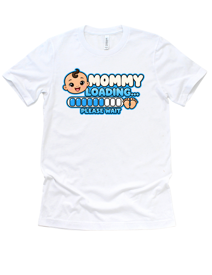 Baby Boy Loading Mommy T-shirt with light skin tone on white
