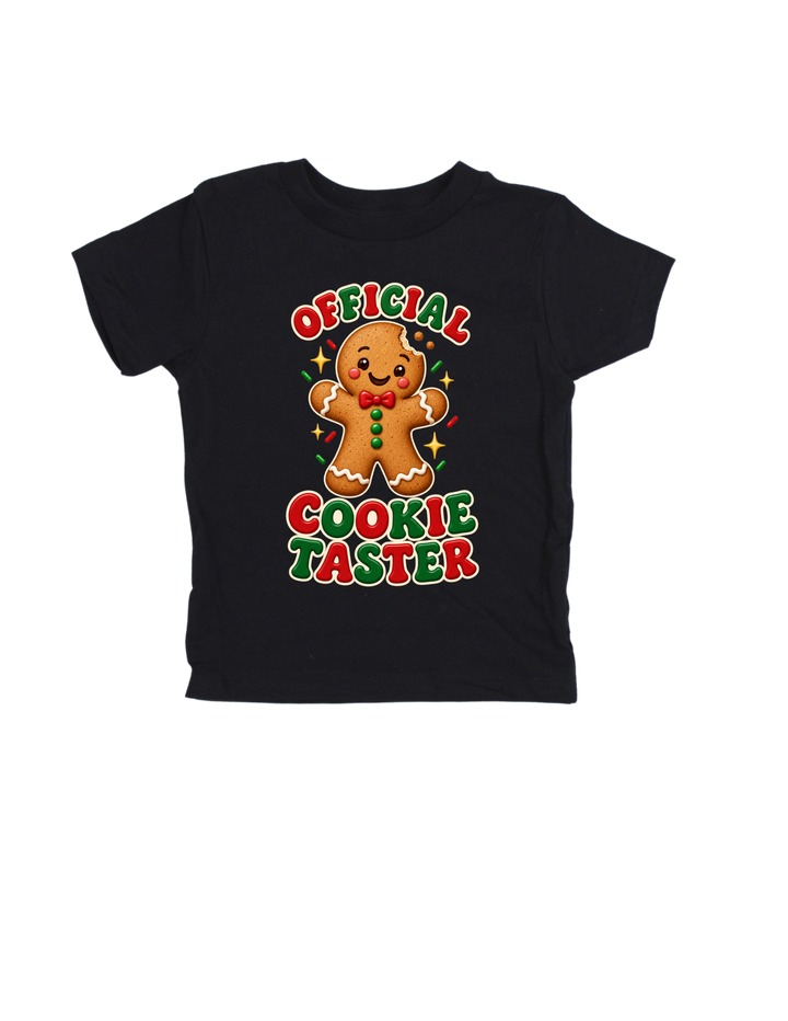 Official Cookie Taster Christmas design on a black child size T-shirt