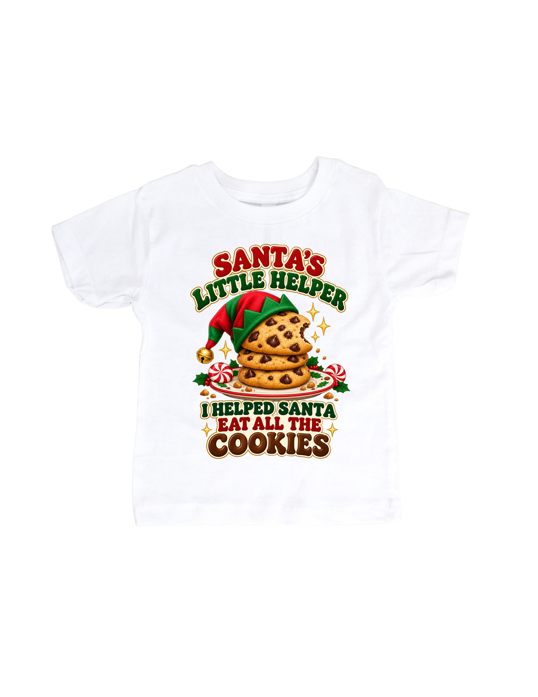 Santa’s Little Helper Christmas design on a white kids’ T-shirt