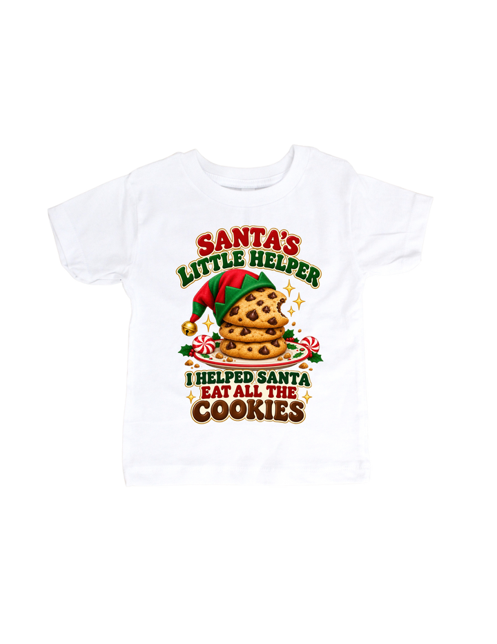 Santa’s Little Helper Christmas design on a white kids’ T-shirt