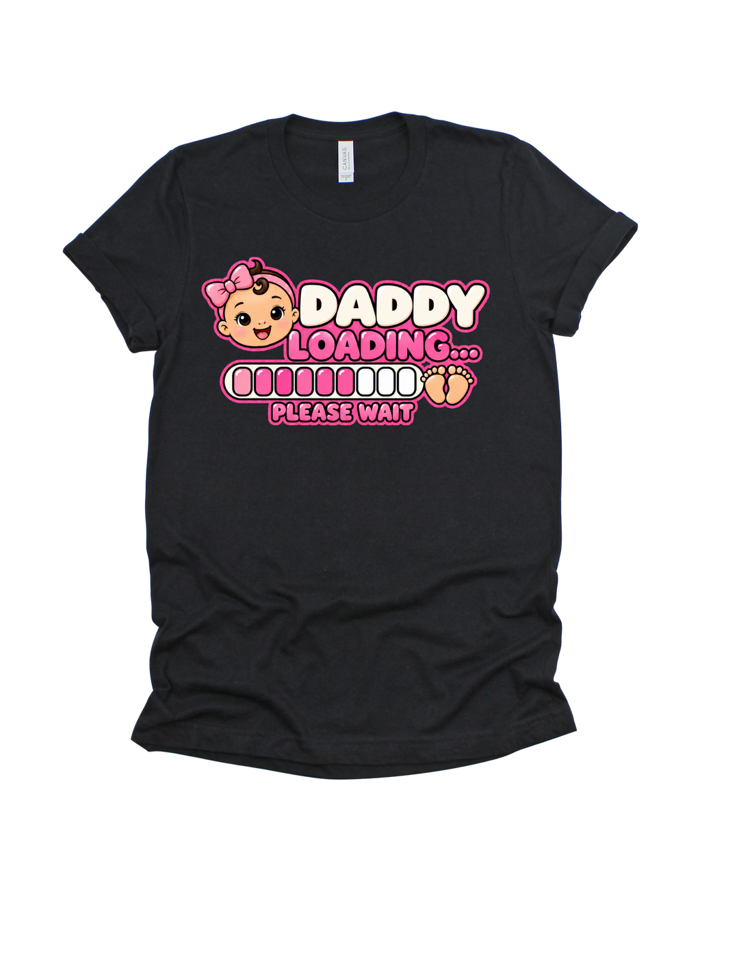 Baby Girl Loading Daddy T-shirt with light skin tone on black
