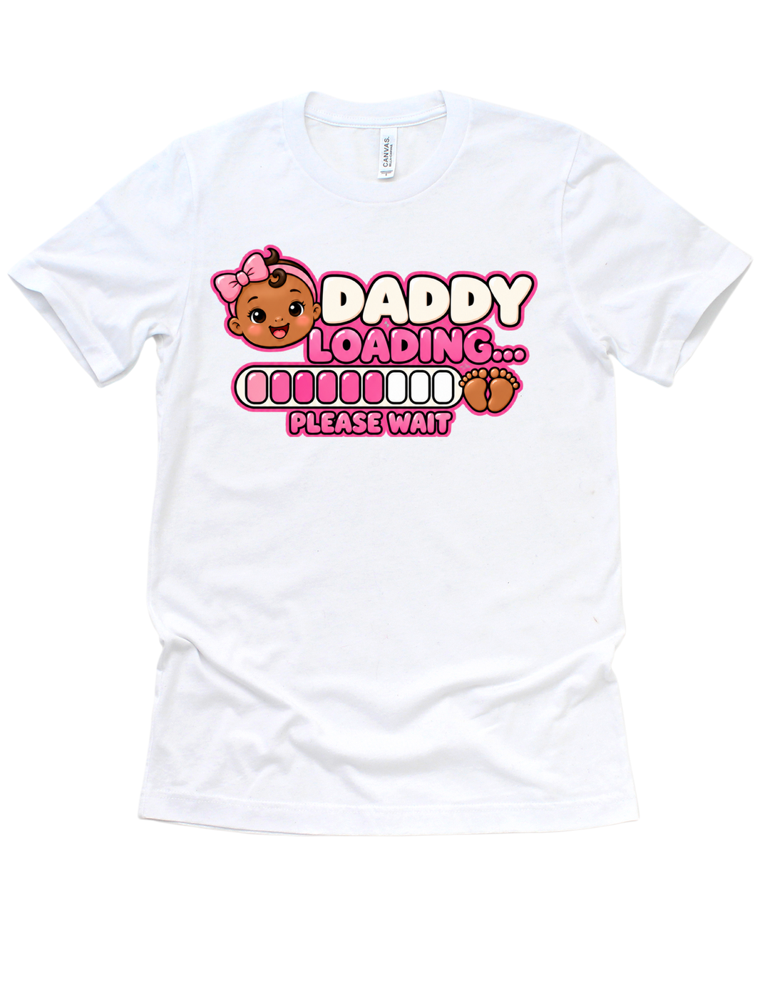 Baby Girl Loading Daddy T-shirt with medium skin tone on white