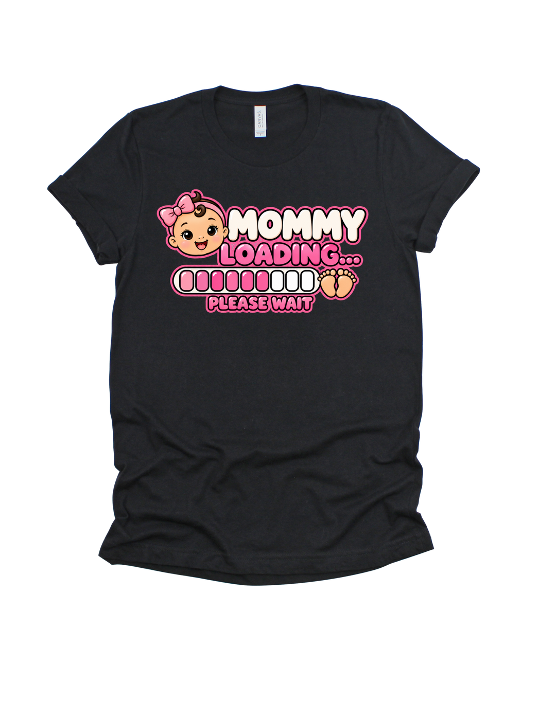 Baby Girl Loading Mommy T-shirt with light skin tone on black