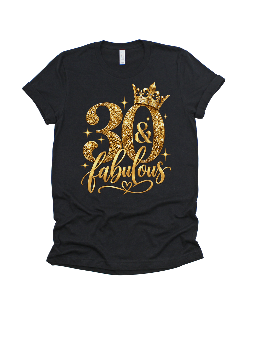 30 & Fabulous gold birthday design on a black adult T-shirt