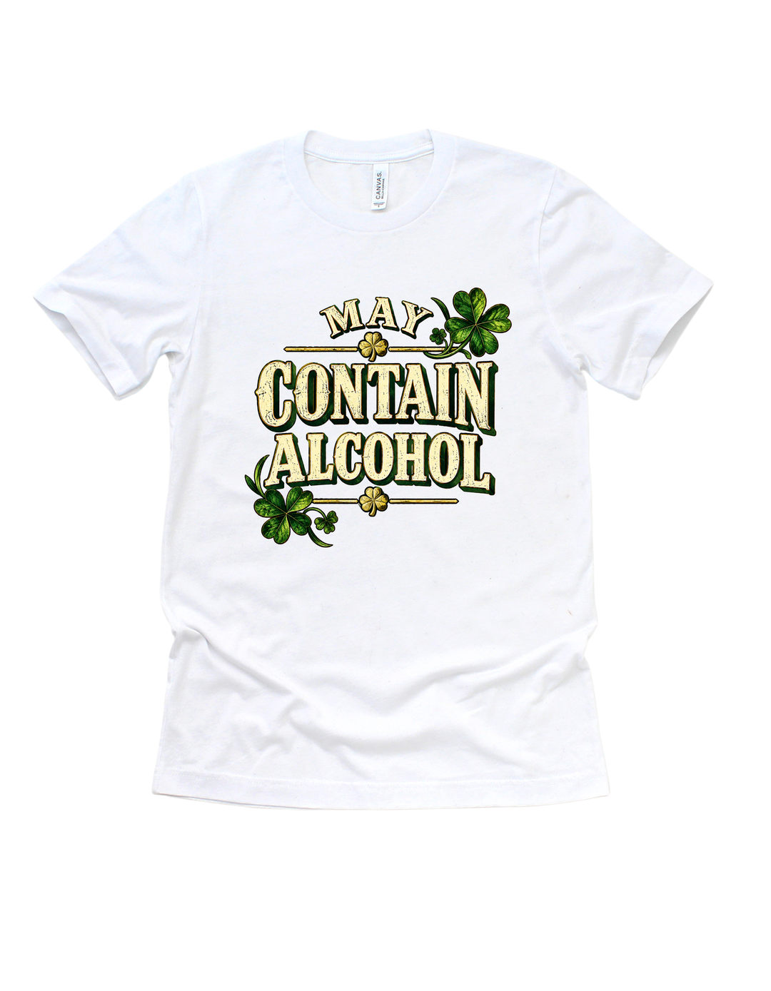 May Contain Alcohol St. Patrick’s Day T-shirt in white, design B