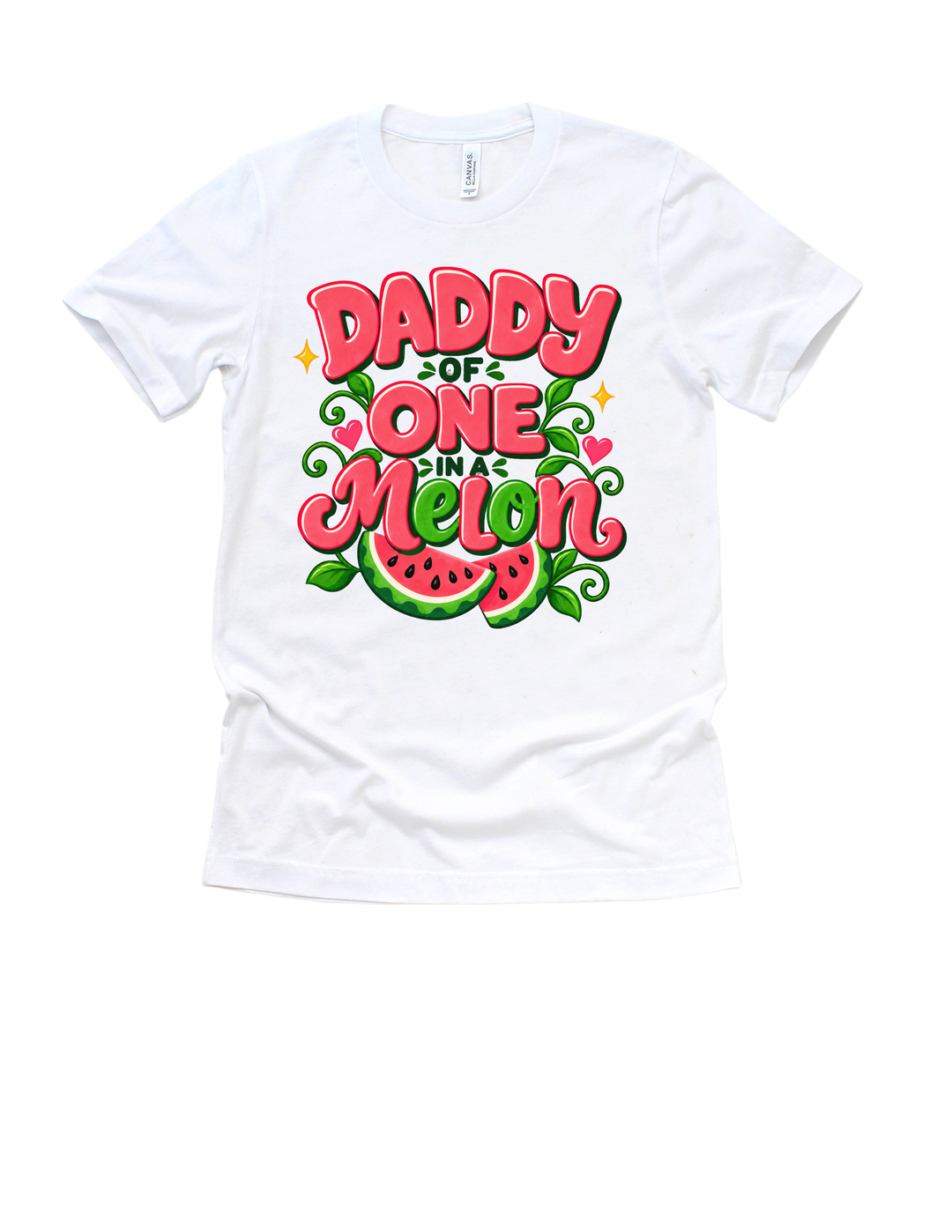 Daddy of the One in a Melon design on a white adult T-shirt