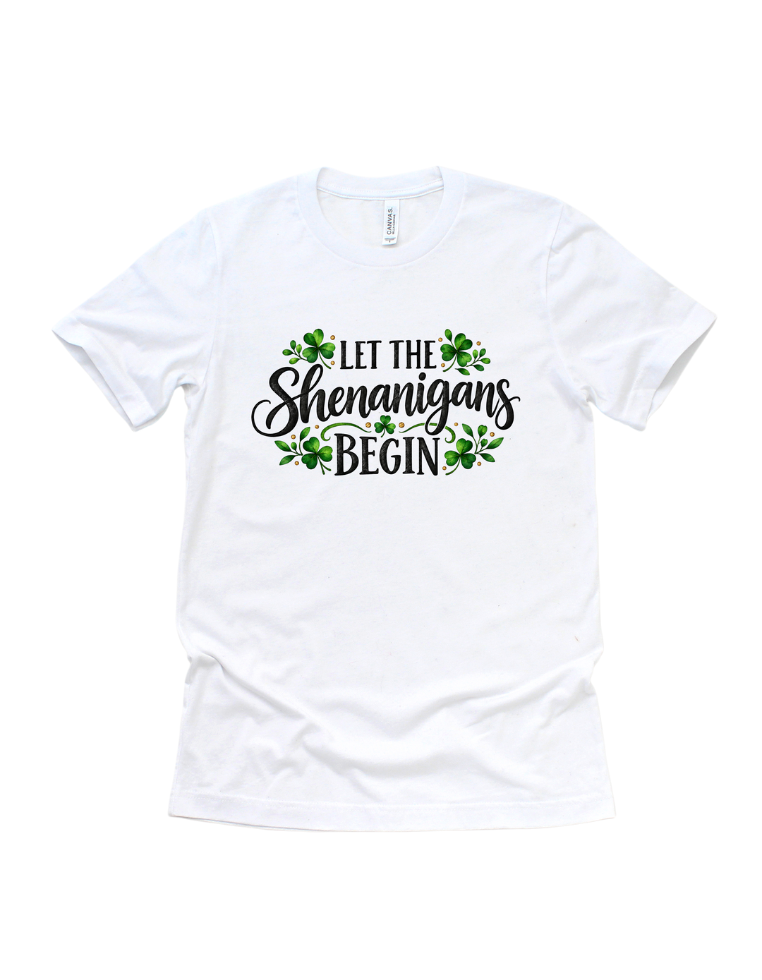 Let the Shenanigans Begin St. Patrick’s Day T-shirt in white