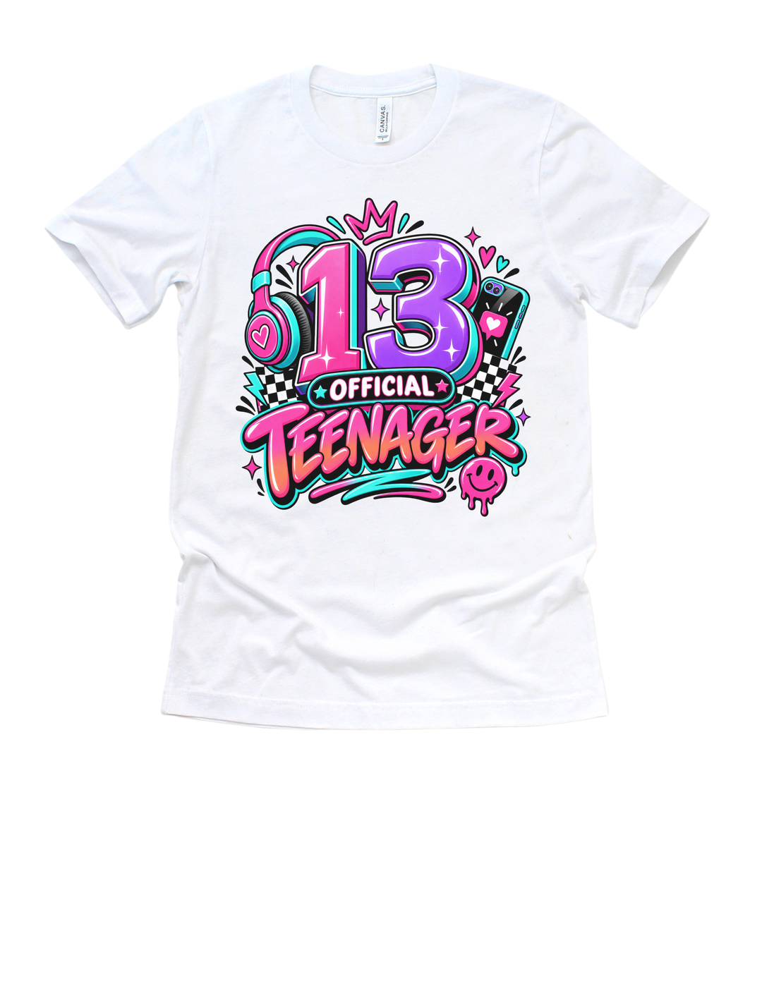 13 Official Teenager girls’ birthday design on a white youth T-shirt