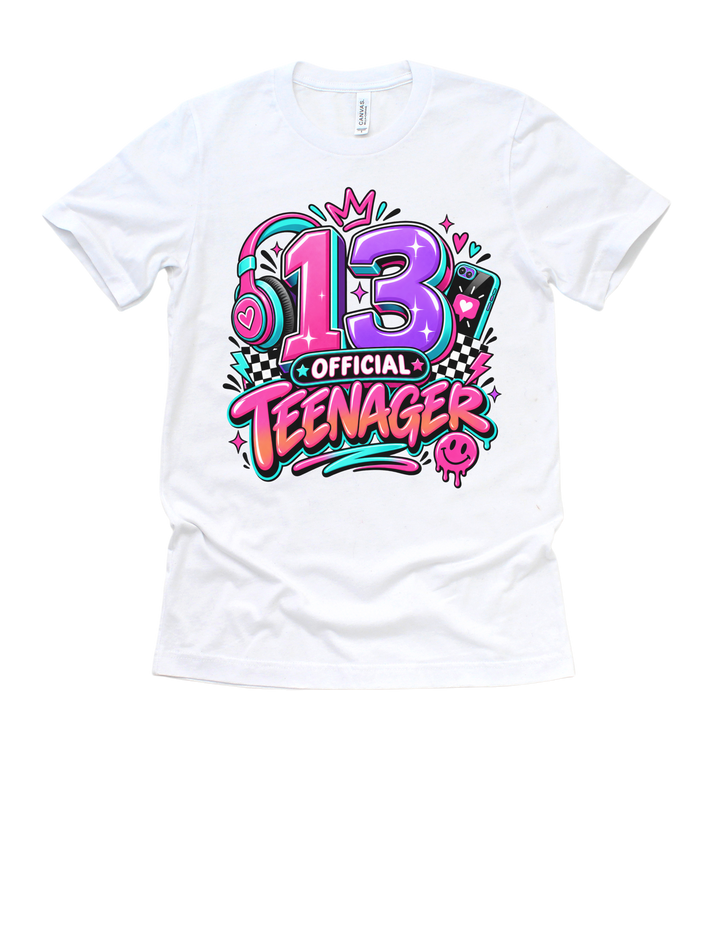 13 Official Teenager girls’ birthday design on a white youth T-shirt