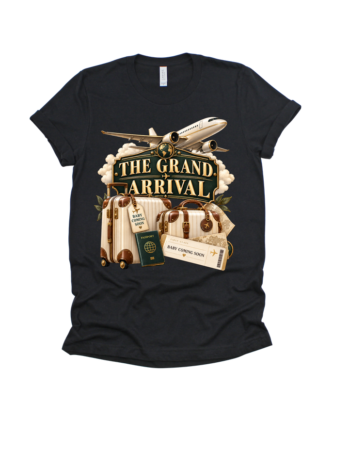 Black The Grand Arrival baby shower adult T-shirt