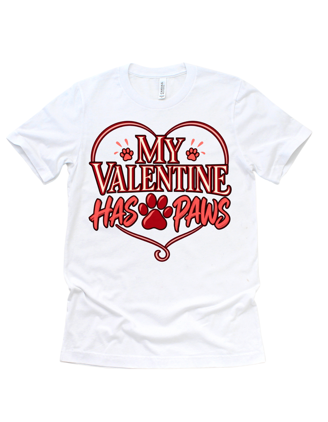 White My Valentine Has Paws adult Valentine’s Day T-shirt