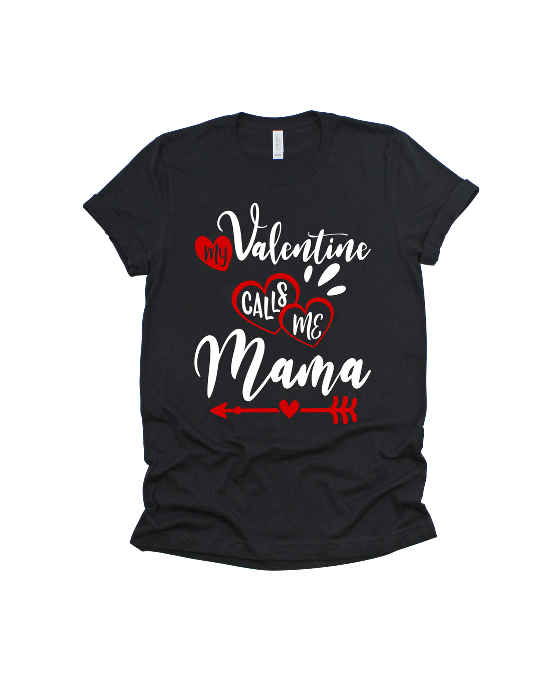 black adult T-shirt with My Valentine Calls Me Mommy design