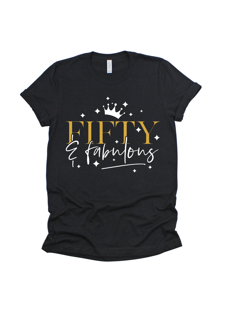 Fifty and Fabulous 50th birthday design on a black adult T-shirt