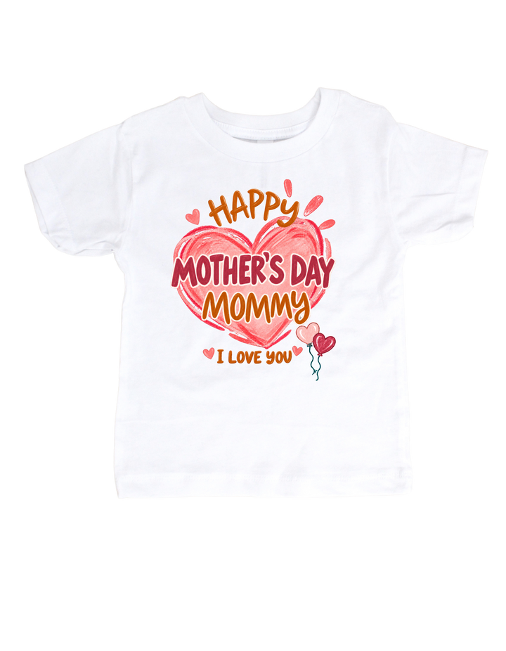 Happy Mother’s Day Mom toddler T-shirt with pink artwork on white