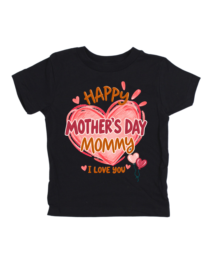 Happy Mother’s Day Mom toddler T-shirt with pink artwork on black