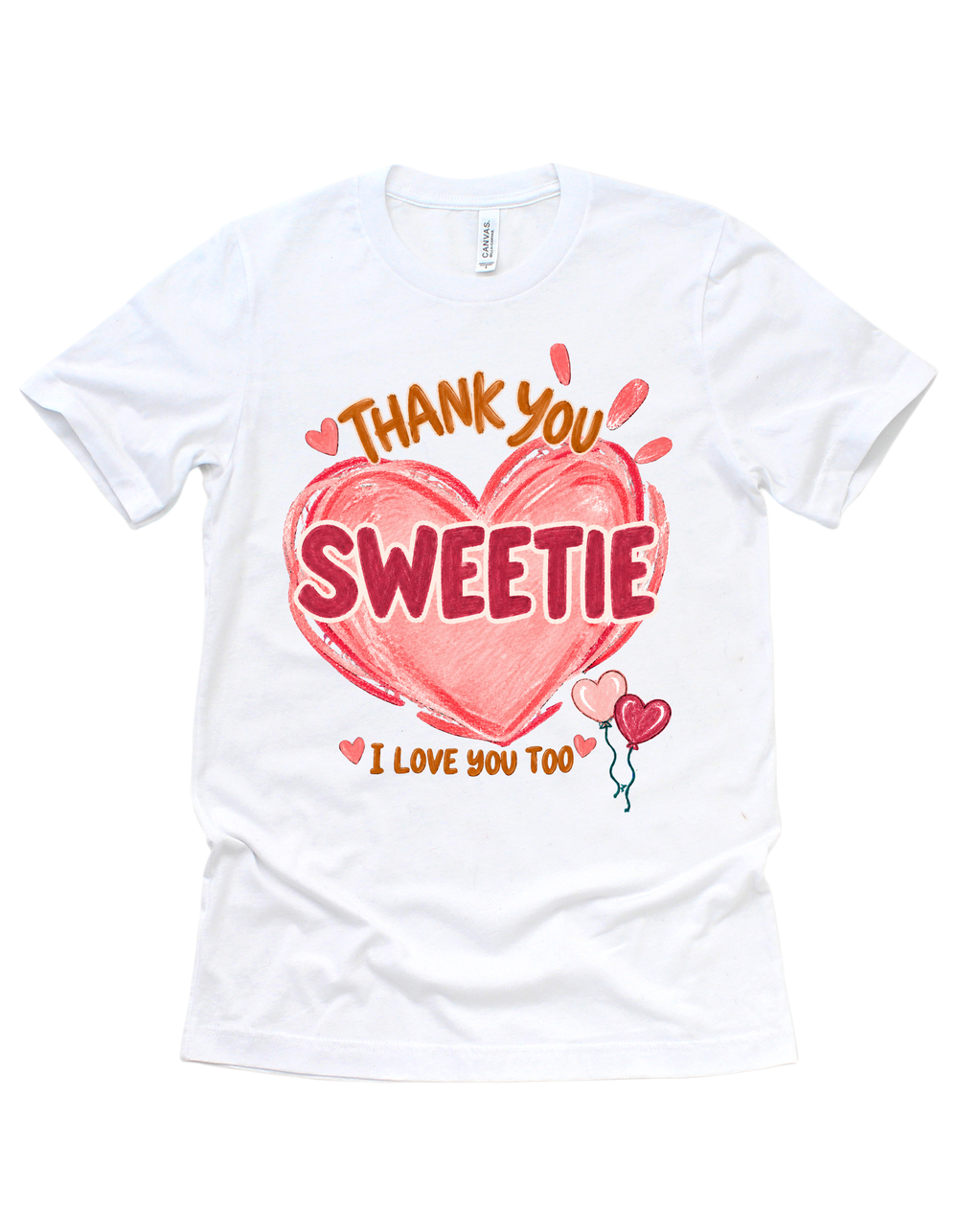 Thank You Sweetie adult T-shirt with pink artwork on white
