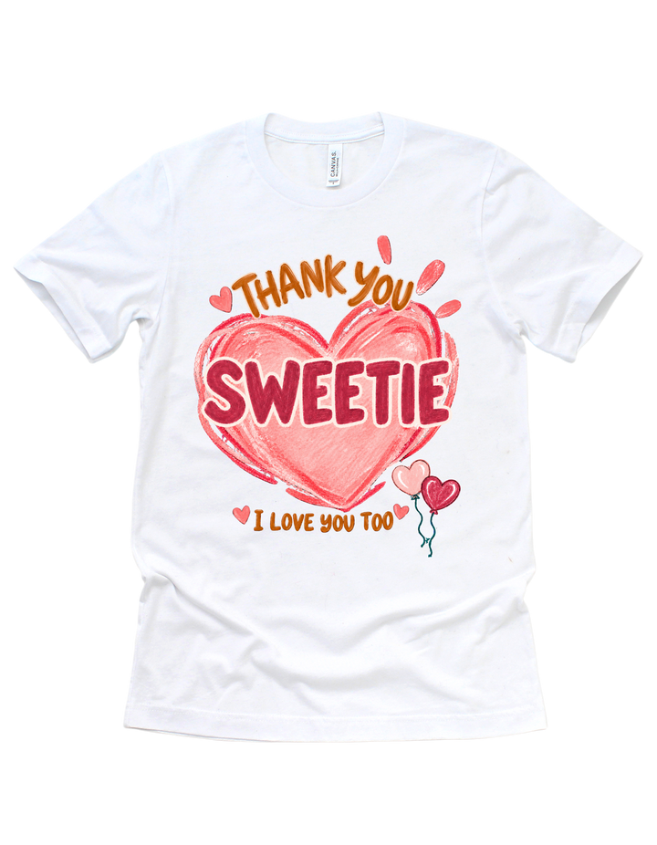 Thank You Sweetie adult T-shirt with pink artwork on white