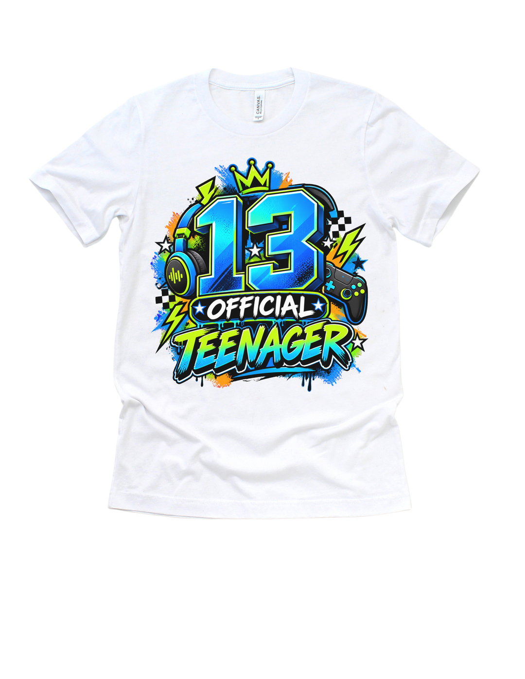 13 Official Teenager boys’ birthday design on a white T-shirt