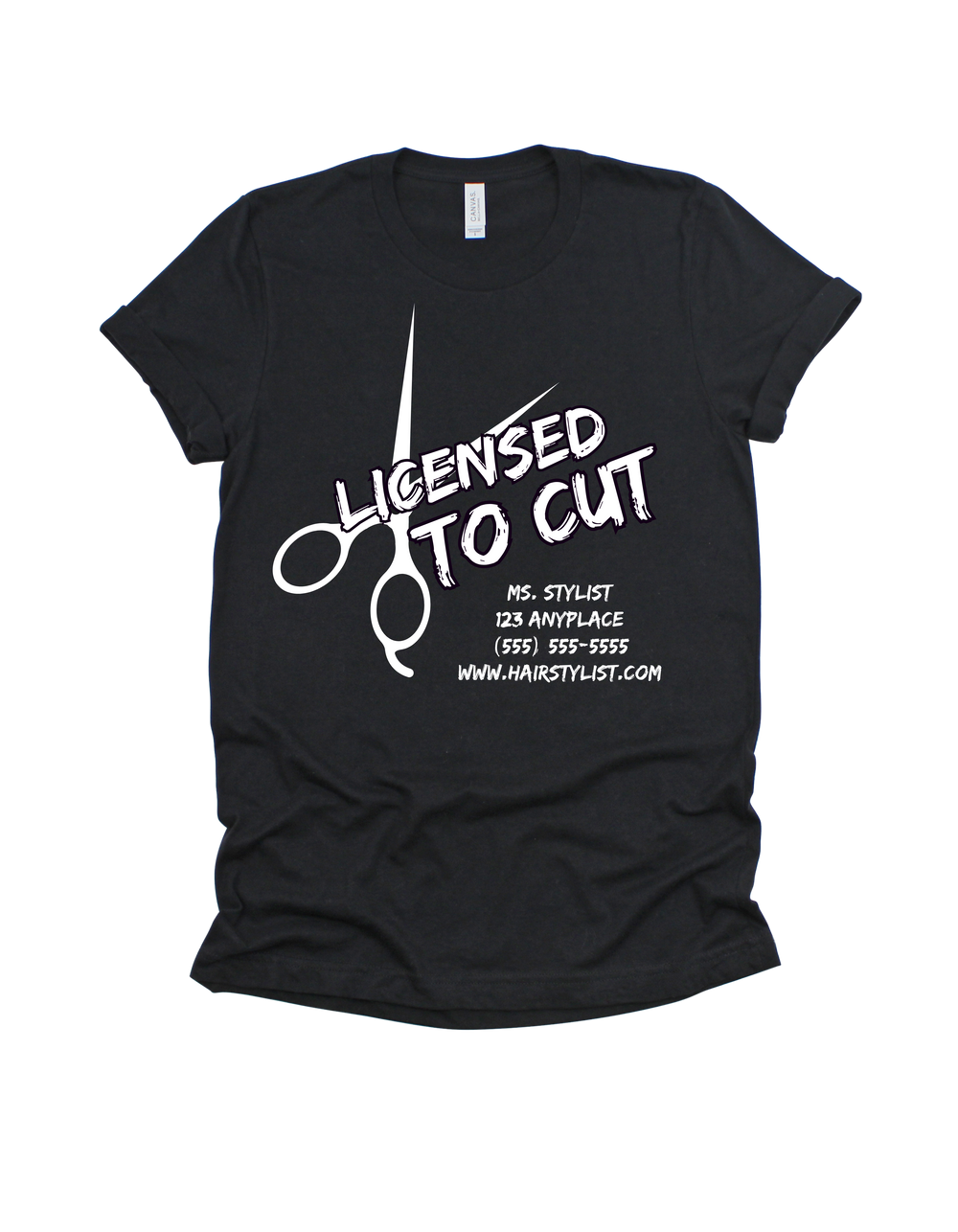 Black Licensed to Cut customizable hairstylist adult T-shirt