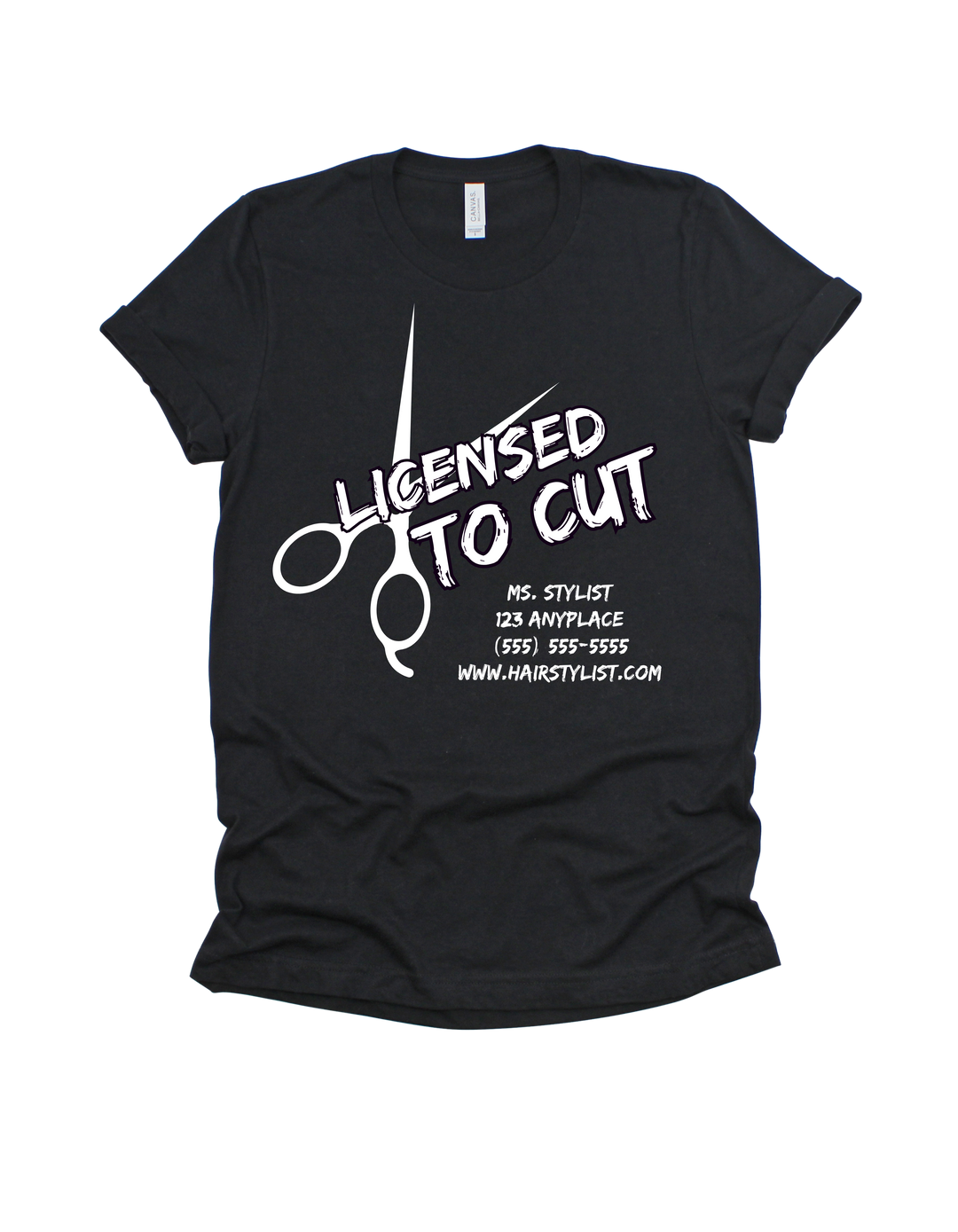 Black Licensed to Cut customizable hairstylist adult T-shirt