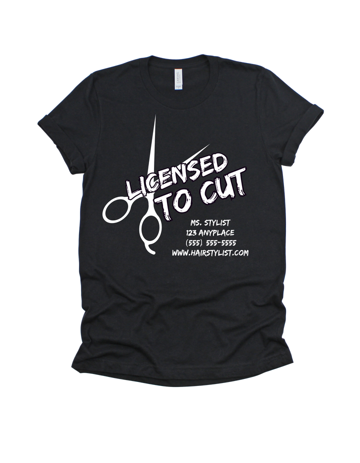 Black Licensed to Cut customizable hairstylist adult T-shirt
