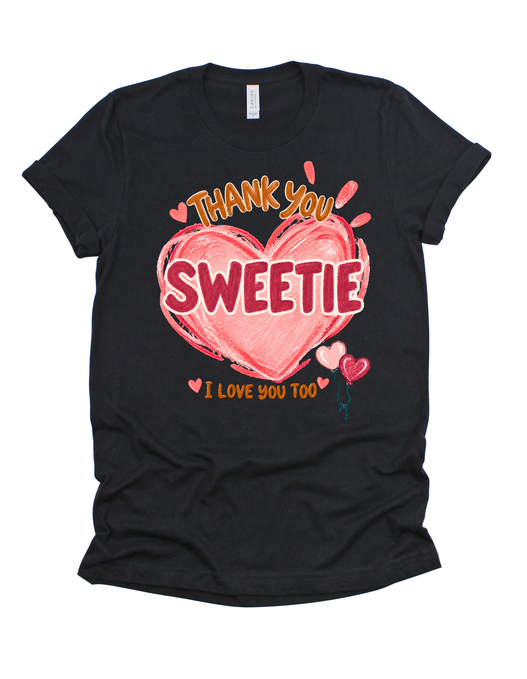 Thank You Sweetie adult T-shirt with pink artwork on black