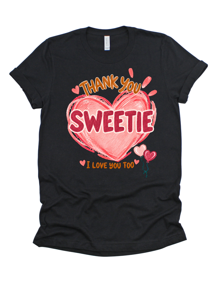 Thank You Sweetie adult T-shirt with pink artwork on black