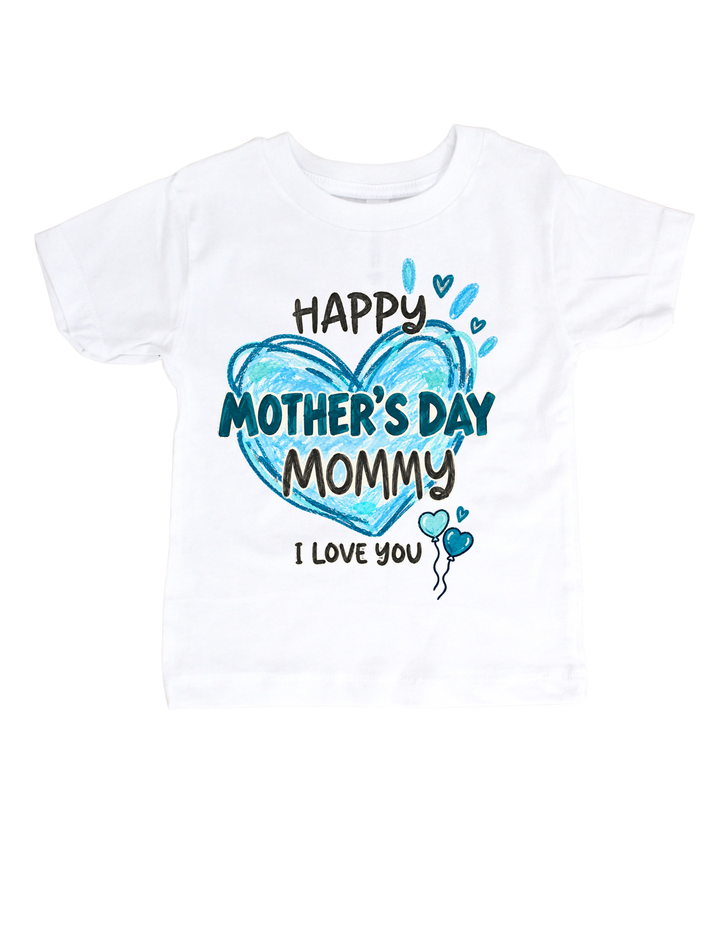 Happy Mother’s Day Mom toddler T-shirt with blue artwork on white