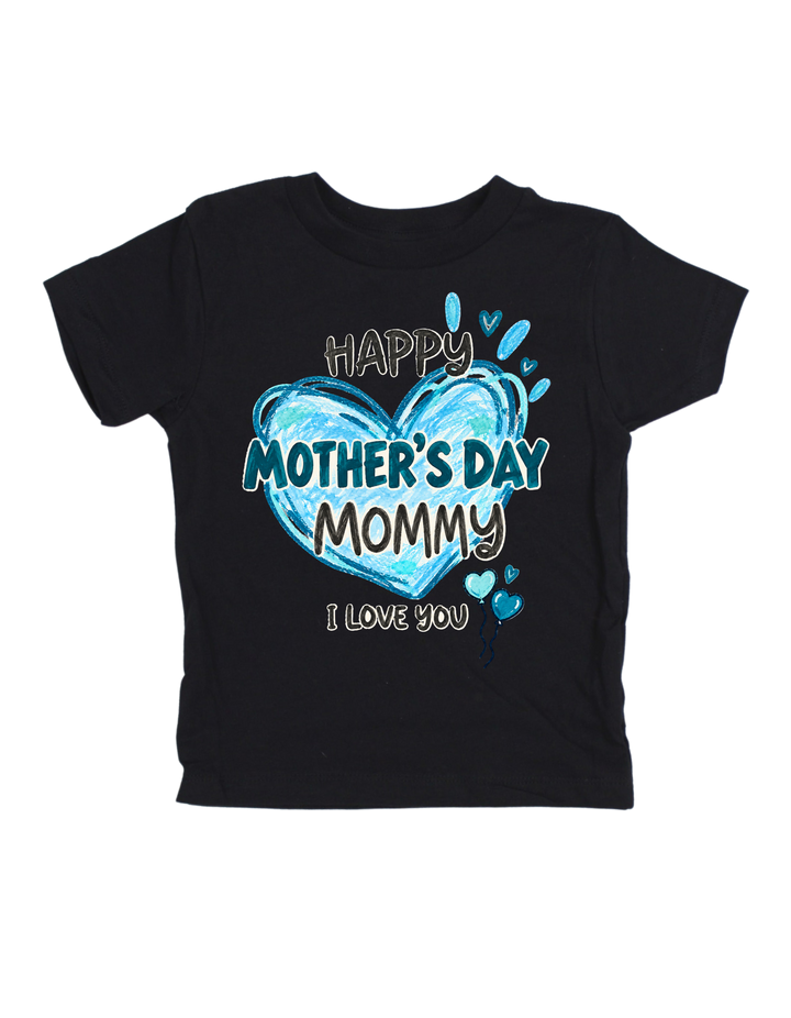 Happy Mother’s Day Mom toddler T-shirt with blue artwork on black