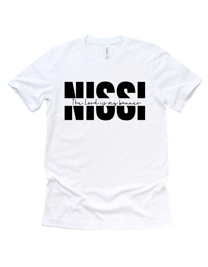 White Jehovah Nissi faith-based adult T-shirt