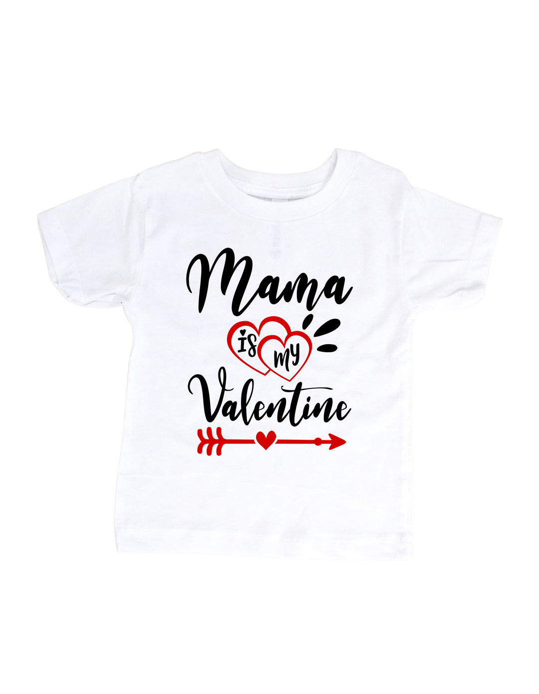 White toddler T-shirt with Mommy Is My Valentine design