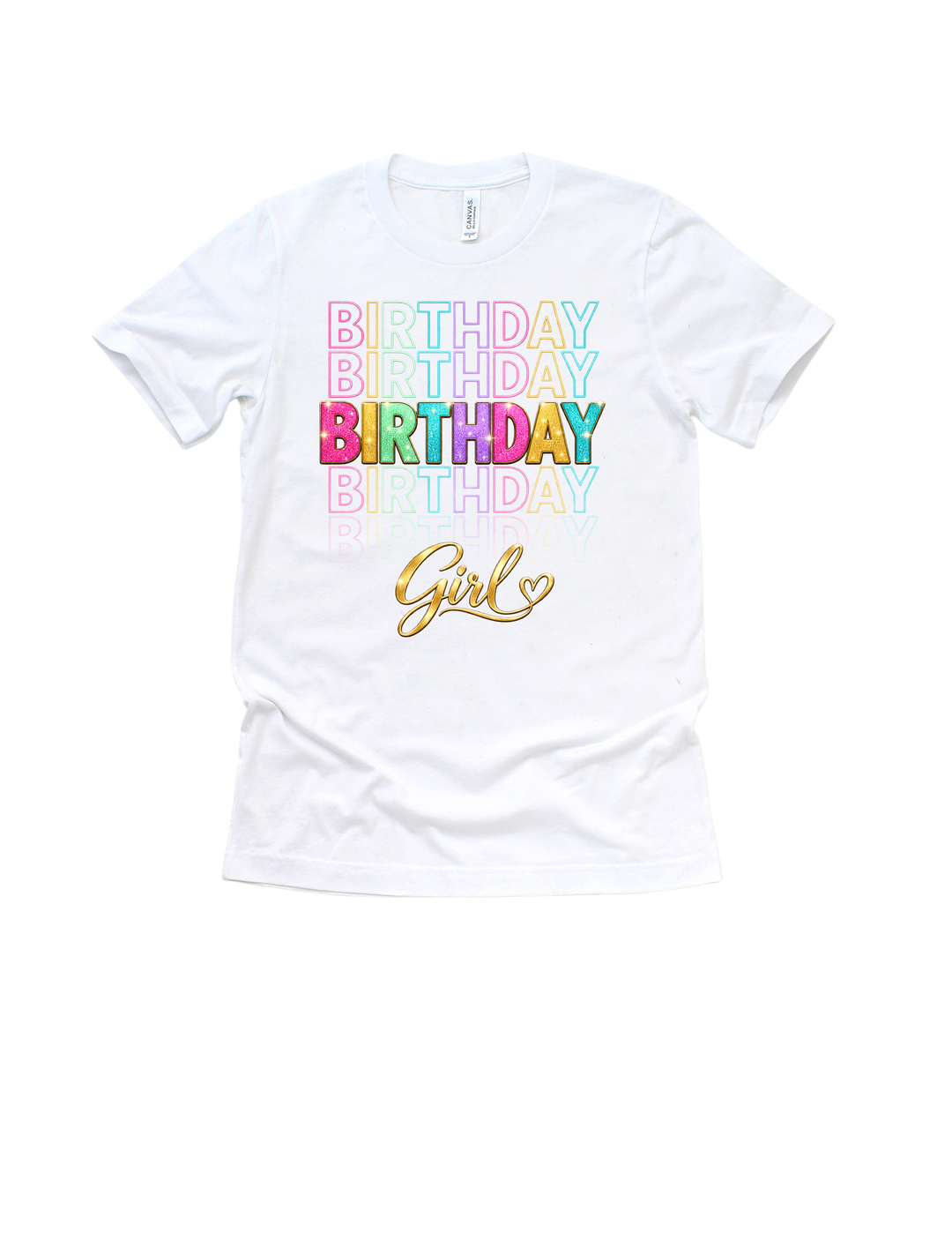 Birthday Girl celebration design on a white youth T-shirt