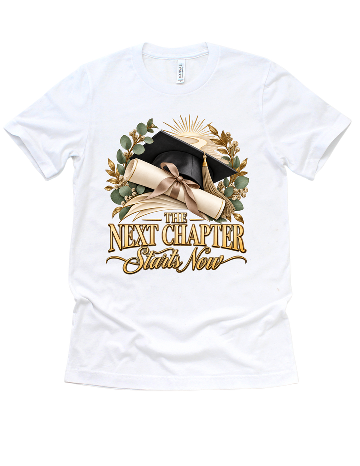 The Next Chapter graduation T-shirt in white